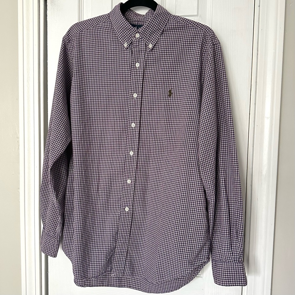 Ralph Lauren Classic Fit Maroon Plaid Button-Up Dress Shirt Vintage  Men's Large